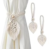 2 Stück Raffhalter Boho Vorhanghalter, Blätter Baumwolle Makramee Gardinenhalter, Gardinenhalter Vorhang Clips Feder Gardinenklammern für Vorhänge Gardinen Dek