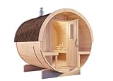 FinnTherm Fasssauna Tori aus Holz mit 42 mm Wandstärke besondere Dachform | Gartensauna, Saunafass | Sauna Outdoor | Integrierte Liegeflächen | Sehr Gute Wärmedämmkapazität