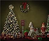 FiVan Weihnachtshintergrund, 2 x 1,5 m, Baumwolle, Polyester, Weihnachtstag, dunkler Innenbereich, Schaukelpferd, Hintergrund, Familienfotostudio, Baby oder Haustiere, Portraits, Fotografie W-8027