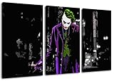 Dream-Arts Dark Joker Motiv, 3-teilig auf Leinwand (Gesamtformat: 120x80 cm), Hochwertiger Kunstdruck als Wandbild. Billiger als EIN Ölbild! Achtung KEIN Poster oder Plakat!
