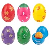Eier Spielzeug, Eier mit Magnetfunktion, Eier mit leicht ablösbarer Schale, Farbige Eier Spiel, Realistisches Ostern Lernspielzeug für Kinder ab 3 Jahre aus Holz