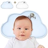 Fluffy Baby Perfect Pillow – Orthopädisches Babykissen für Neugeborene/Säuglinge – Gegen Flachkopf/Plattkopf/Kopfverformung- 2 Bezüge - Gedächtnisschaum -Weiss/blau