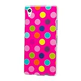 iCues Sony Xperia Z1 | Polka Dots TPU Case Pink / Bunt | [Display Schutzfolie Inklusive] Damen Frauen Mädchen Silikon Gel Motiv Muster Schutzhülle Hülle Cover Schutz