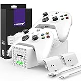 Fosmon Dual Controller Ladestation Kompatibel Mit Xbox Series X/S 2020 (Nicht Für Xbox One / 360) Controller, (Dual Slot) Docking Station Schnell Ladegerät und 2X Akku Batterien - Weiß