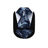 HISDERN Blumen Krawatte Hochzeit Herren Formale Krawatte Taschentuch Krawatten Navy Blau & Einstecktuch Set