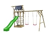 Spielturm aus holz mit Rutsche und Schaukel Niels (SwingKing) | Für Outdoor im Garten | FSC Holz | Rutsche Apfelgrün