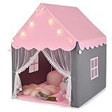 COSTWAY Kinderspielhaus mit Sternenlichter, Prinzessin Prinzess Kinderzelt mit Fenster & Matte, Spielzelt mit doppeltem Vorhang, Kinderspielzelt, Kinderspielburg für Jungen und Märchen, rosa