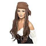 WOOOOZY NEU Perücke Damen Piratin mit Kopftuch braun, braun - mit Haarnetz