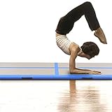 Aufblasbare Gymnastikmatte mit Pumpe 500x100x10 cm PVC Blau Turnmatte Tumbling Matte Training Fitnessmatte Yogamatte Trainingsmatte Hochdichtes PVC + Band aus PVC-Gewebe