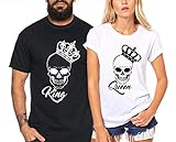 Skull King Queen - Partner-T-Shirt Damen und Herren - 2 Stück - Couple-Shirt Geschenk Set für Verliebte - Partner-Geschenke - Bestes Geburtstagsgeschenk - Partnerlook