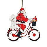 wangshang Santa Fahrrad Anhänger, bemalter Acryl Santa Fahrrad Hund Anhänger, dekoriert für zu Hause Weihnachts Baum Auto
