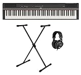 Yamaha P-125B Stage Piano Set (88 anschlagdynamische Tasten auf (GHS) Tastatur, interne Bass & Schlagzeugspuren sowie Tisch EQ'-Funktion, Set inkl. X-Keyboardständer & Kopfhörer) Schwarz