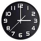 coslife Wanduhr 3D-12-Zoll-Non-Ticking Silent Quarz dekorative Uhren, leicht zu lesen, Home/Küche/Büro/Schuluhr (Schwarz