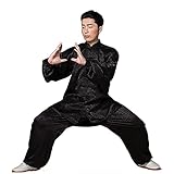 Unisex Kampfsport-Uniform, traditionelles chinesisches Baumwollkleid, Kung Fu Tai Chi Qi Gong Wing Chun Shaolin, Outfit, langärmelig, Taekwondo, Workout-Kleidung, Schwarz, XS