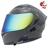 KASOI Helm, Motorradhelm, Motorrad-halbhelm, Bluetooth-Helm Mit 3/4 Visier, Scooter-Helm, Erwachsenen-Helm Full D Grey (Rainbow Mirror: Item #092),L