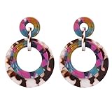 SONGAI Western-Art-Mode-Rund Farbige Granit Acetate Platte Ohrringe Kreis-Anhänger for Dame Ohrstecker, Farbe Name: Multicolor (Color : Multicolor)
