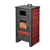 acerto 40563 Santo Holzofen - 8 kW - Kaminofen aus hochwertigem Stahl für Holz & Kohle - Indoor-Ofen zum Kochen & Backen (Rot)