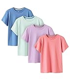 LAPASA Kinder T Shirt 100% Baumwolle 4er Pack Unisex 3-13 Jahre/ 95-165 Jungen Mädchen K01 (Pink, Hellviolett, hellblau, Aqua, Small)