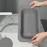 LACKINGONE Waschbecken Filterablage Multifunktionaler Küche Lagerregal Einstellbarer Spüle Abfluss Regal für Geschirr Obst Gemüse (grau)