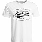 Landshut T-Shirt mit Breitengrad Längengrad Koordinaten GPS Stadt Souvenir Geschenk (Herren, Schwarz, Weiß, Navy), Farbe: Weiß, Größe: L