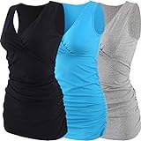ZUMIY Still-Shirt/Umstandstop, Schwangeres Stillen Nursing Schwangerschaft Top Umstandsmode Unterwäsche (L, Black+Grey+Lake Blue/3-pk)