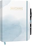 Bullet Journal 'Watercolor Blue' 05 mit original Tombow TwinTone Dual-Tip Marker 33 black: Mit Punkteraster, Seiten für Index, Key und Future Log ... Stiftehalter und praktischem Verschlussband