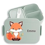Kinder Bento Box Midi Lunchbox für Mepal Bentobox - Süßer Fuchs Wildtiere Raubtier - 900 ml - Sage Grün - personalisierte brotdose fuchsmotiv name junge mädchen kindergarten waldtiere