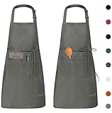 Viedouce 2 Pack Schürze,Wasserdicht Kochschürze mit Taschen,Verstellbarem Küchenschürze,Grillschürze,latzschürze,Küchenschürze (Grau)