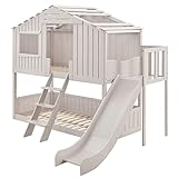 Juskys Kinderbett Baumhaus 90 x 200 cm mit Rutsche — Modernes Hausbett für Kinder mit Dach & Lattenrost — Holz-Bett für Jungen & Mädchen