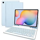 Galaxy Tab S6 Lite TastaturhüLle, Zabatoco Leder Folio Cover Mit Abnehmbarer Magnetischer Deutsche Layout（QWERTZ） Bluetooth Tastatur FüR Samsung Tab S6 Lite 10,4 Zoll (Sm-P610 / P615,2020), Blau