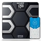 INEVIFIT EROS Bluetooth Körperfettwaage Smart BMI Hochpräziser digitaler Körperanalysator mit Drahtloser Smartphone-App 180 kg 30 x 30 cm (Schwarz)