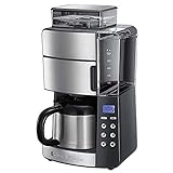 Russell Hobbs Kaffeemaschine mit Mahlwerk, Thermokanne 10 Tassen, digitaler programmierbarer Timer, 3-stufige Mahlgradeinstellung, 1000W, Filterkaffeemaschine für Kaffeebohnen Grind&Brew 25620-56