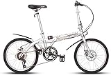 Aoyo Erwachsene Unisex Falträder, 20' 6-Gang High-Carbon Stahl faltbares Fahrrad, leichtes, tragbares Doppelscheibenbremse Folding City Bike Fahrrad, (Color : White)