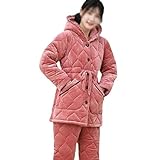 WALNUT Frauen-Herbst-Winter-Flanell-Pyjama-Satz-Korallen-Samt-Drei-Schichten-warme weibliche Hauptkleidung-lose beiläufige Klage (Color : B, Size : X-Large code)