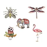 Brosche Vintage, Eule / Elefant / Libelle / Flamingo / Biene Brosche Pins Damen und Herren Retro Broschen für Tuch Schal und Mütze (5er Pack)