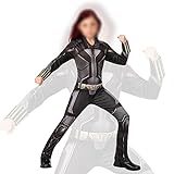UNIEAN Kinder Black Widow Cosplay Anzug Mädchen Superheld verkleiden sich Halloween Party Bodysuit Childs 3D Overall Zentai Weihnachten Strumpfhosen Onesies,Black-L (120~130cm)