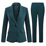 YYNUDA Hosenanzug Damen Business Outfit Slim Fit Blazer Elegant mit Anzughose/Rock für Frühling Sommer,Grün+Hosen,M