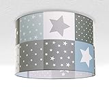 Paco Home Kinderlampe Deckenlampe LED Pendelleuchte Kinderzimmer Lampe Sternen Motiv E27, Lampenschirm: Blau (Ø45.5 cm), Lampentyp: Deckenleuchte Weiß
