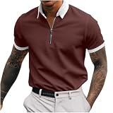 Poloshirts für Herren Sommer Golf Polo Shirts Einfarbig Leicht Kurzarm T-Shirt Lässigem Kragen Polohemd Tops V-Ausschnitt Reißverschluss Oberteile Baumwolle Casual Sportshirt L