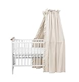 balbina Baldachin 100% Baumwolle, Deko-Set für Kinderbett, Betthimmel mit Rüsche & Schleife, Moskitonetz für Babyzimmer, Undurchsichtiger Bettvorhang ohne Himmelstange, 240 x 165 cm, Hellbeig