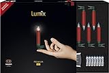Krinner Premium Mini, kabellose LED-Mini-Christbaumkerzen, Basis-Set mit 12 Kerzen und IR-Fernbedienung, Flackermodus, Rot, Art. 75446