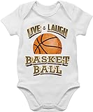 Sport & Bewegung Baby - Live Laugh Basketball Vintage - 3/6 Monate - Weiß - Live Laugh Baketball - BZ10 - Baby Body Kurzarm für Jungen und Mädchen