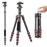 K&F Concept 152cm Carbon Stativ, Leichtes Tripod, Flexibles Kamera Stativ mit 360° Kugelkopf, 1/4'' Gewinde, Tragtasche für DSLR Camera A225C0+BH-25L
