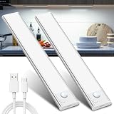 Unterbauleuchte Küche LED Schrankbeleuchtung Bewegungsmelder - Lampe Akku Beleuchtung Licht Batterie Schrank Leuchte Slim Bright Schranklicht Lichtleiste Kabellos Leiste Küchen Aufladbar USB Lig