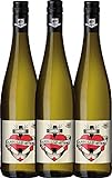 VINELLO 3er Weinpaket Weißwein - Glaube-Liebe-Hoffnung Riesling 2021 - Bergdolt-Reif & Nett mit einem VINELLO.weinausgießer | 3 x 0,75 Liter