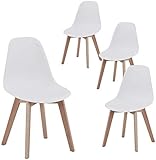 GOLDFAN 4er Set Esszimmerstühle Skandinavisch Küchenstühle Moderner Wohnzimmerstuhl Schalenstuhl Weiss mit Holzbeine，Weiße
