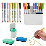 14 Stück Whiteboard Marker Set, 8 Whiteboard Stifte Abwischbar für Kinder und Lehrer, 2 Plastik Stifthalter Magnetisch, 4 EVA Whiteboard Schwamm Magnetisch für Schulen Wohnungen Bü