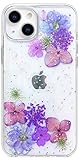 Abbery Kompatibel für iPhone 13 Blume Hülle,Transparent Ultra Dünn Getrocknete Blume Schutzhülle Handyhülle Soft Silikone Case (Vier Blütenblätter)