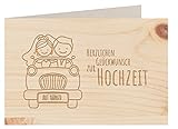 Holzgrußkarte - Hochzeitskarte - 100% handmade in Österreich - Postkarte Glückwunschkarte Geschenkkarte Grußkarte Klappkarte Karte Einladung, Motiv:HERZLICHEN GLÜCKWUNSCH ZUR HOCHZEIT Zirbe