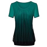 NPRADLA 2019 Damen beiläufige Steigung gedruckt Plissee Plus Größe Stammes T Shirt Tops Bluse(Grün-2,XL)